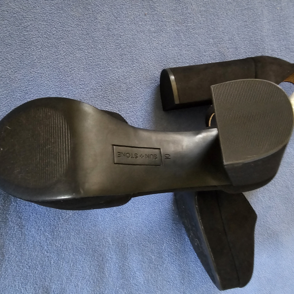 New Sun + Stone Black Suede Ankle-Strap Block Heels - Picture 3 of 6